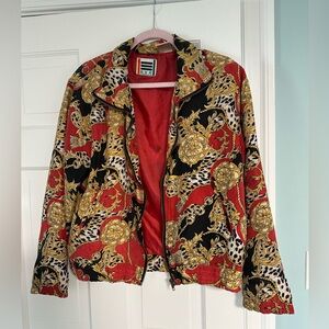 EVR vintage silk zip up red gold and black 80s 90s windbreaker bomber jacket